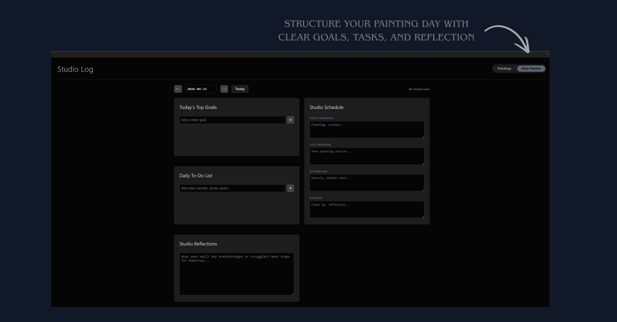 Artist Studio Pro daily planner