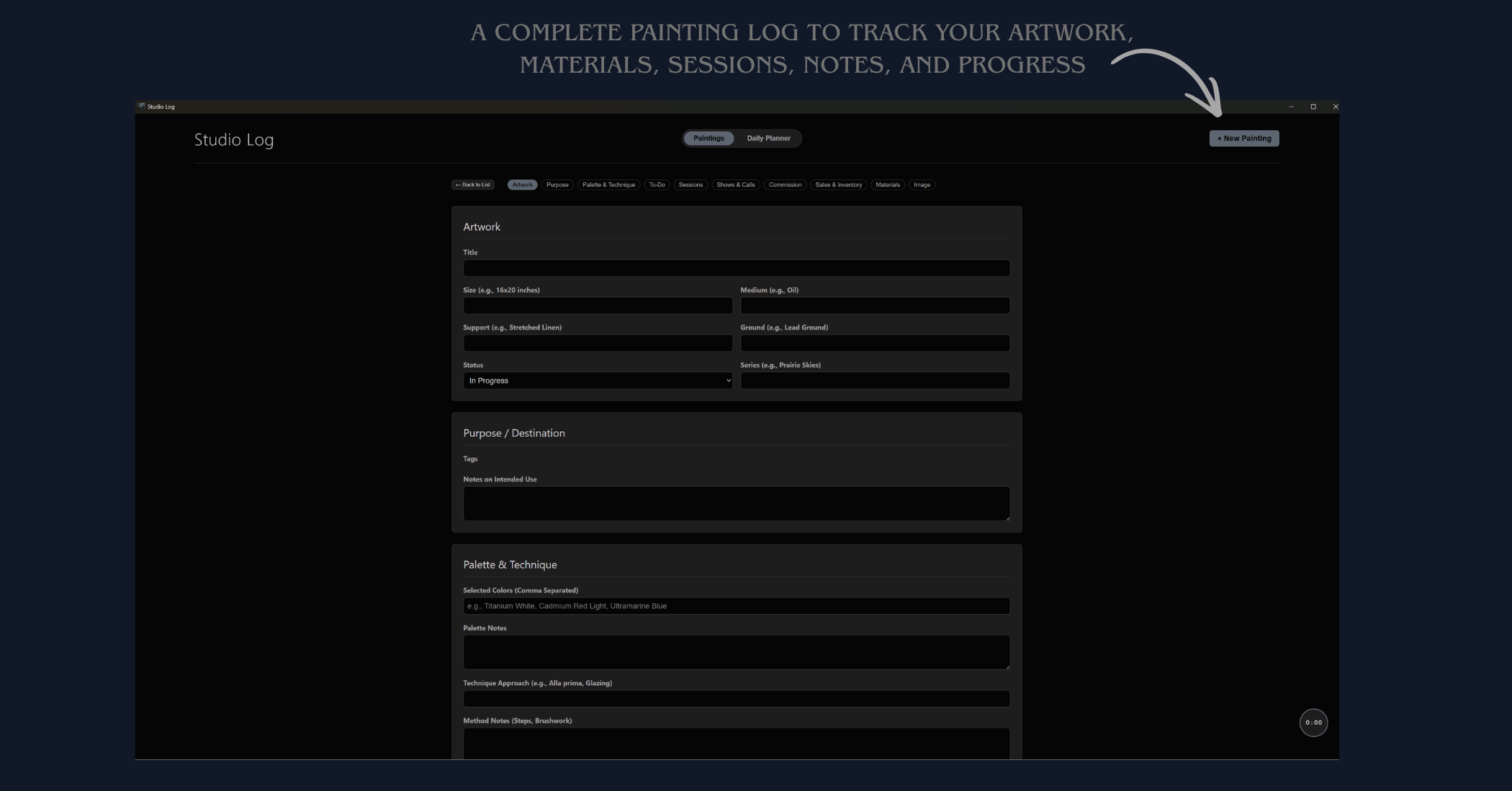 Artist Studio Pro studio log